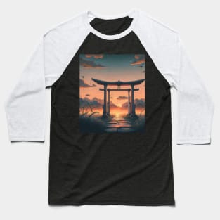 A Japanese Tori Gate view during Sunset - Anime Drawing Baseball T-Shirt